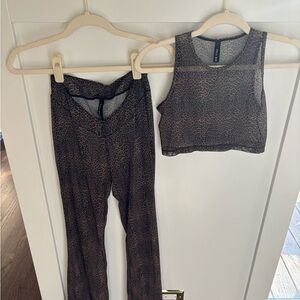 Leopard Print Brown Mesh Flare Pants and Crop Tank - swimsuit cover up